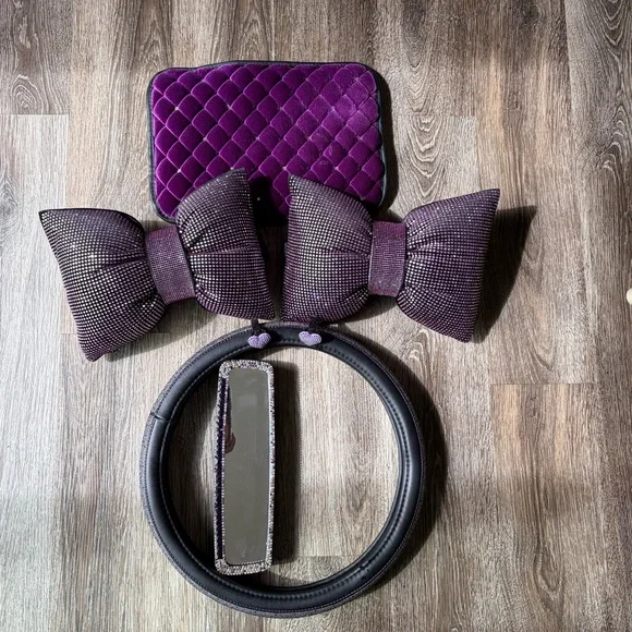 Purple Rhinestone Car Accessory Set - Picture 1 of 7